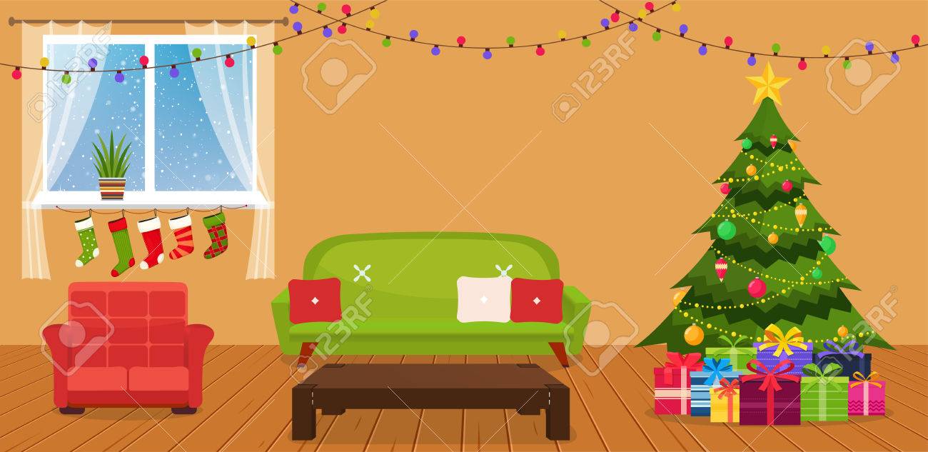 ソファー 書き物机 窓際の緑のクリスマス ツリーとクリスマス部屋のインテリア のイラスト素材 ベクタ Image ソファー 書き物机 窓際の緑のクリスマス ツリーとクリスマス部屋のインテリア のイラスト素材 ベクタ Image