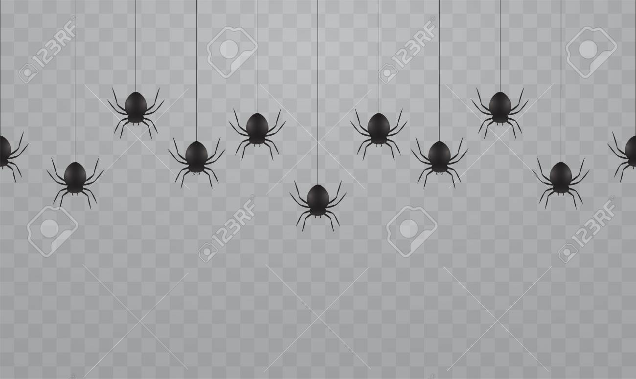 Black Hanging Spiders On A Transparent Background Scary Spiders Royalty Free Cliparts Vectors And Stock Illustration Image 109879347