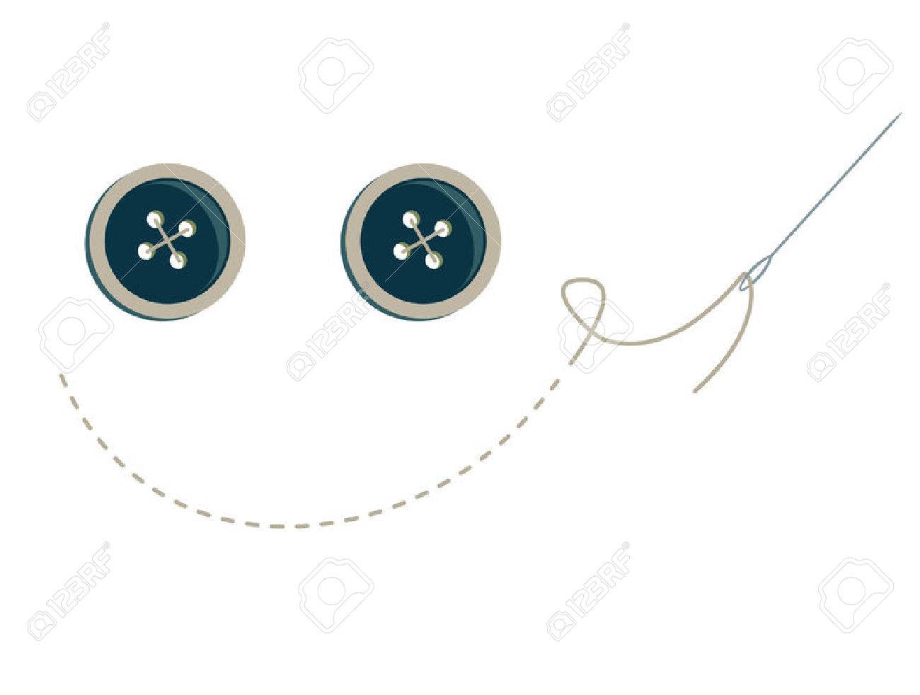 blue buttons with stitching and needle making a smiley face - 6468196 blue buttons with stitching and needle making a smiley face - 6468196