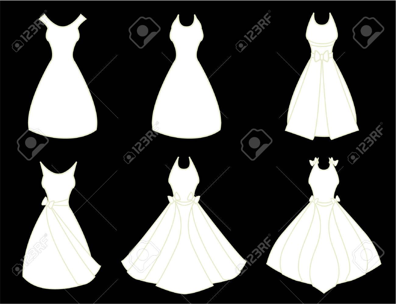 A set of white fancy dresses isolated on a black background - 6468304 A set of white fancy dresses isolated on a black background - 6468304