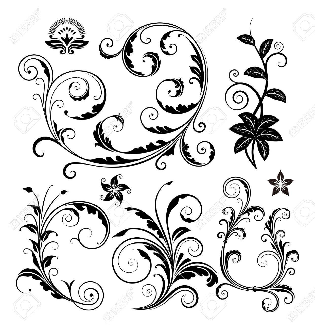 various ornate scroll design and swirling motifs vector illustration swirling design