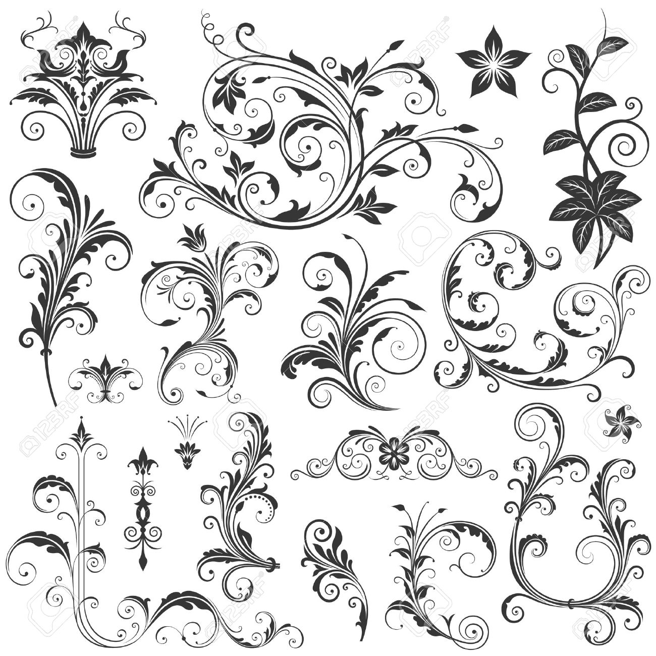 様々 な華やかなスクロール デザイン要素はベクトル イラストです 非常によく簡単な編集のために設計 すべての区切られた要素に保存されます 高解像度 Jpg ファイルは 5000 5000 を含まれています のイラスト素材 ベクタ Image