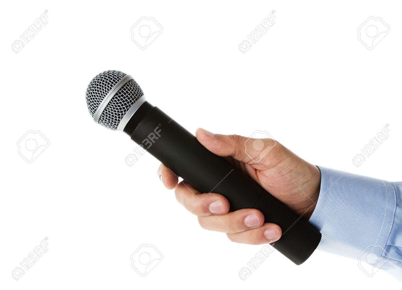 11557825-Male-hand-holding-microphone-fo