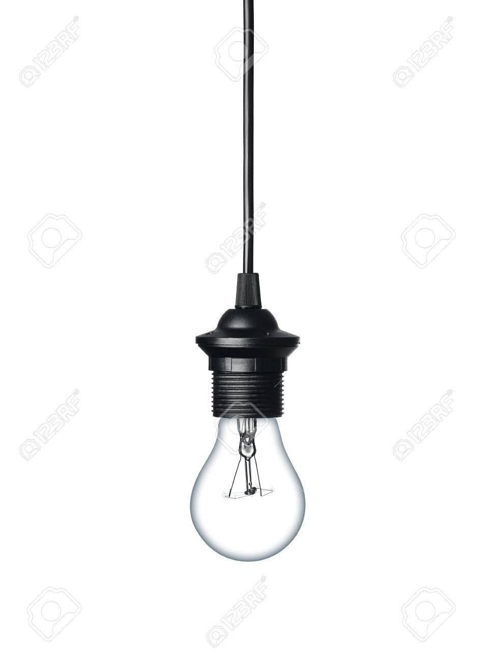 Close up of a light bulb hanging on the cable isolated on white background - 45361111 Close up of a light bulb hanging on the cable isolated on white background - 45361111