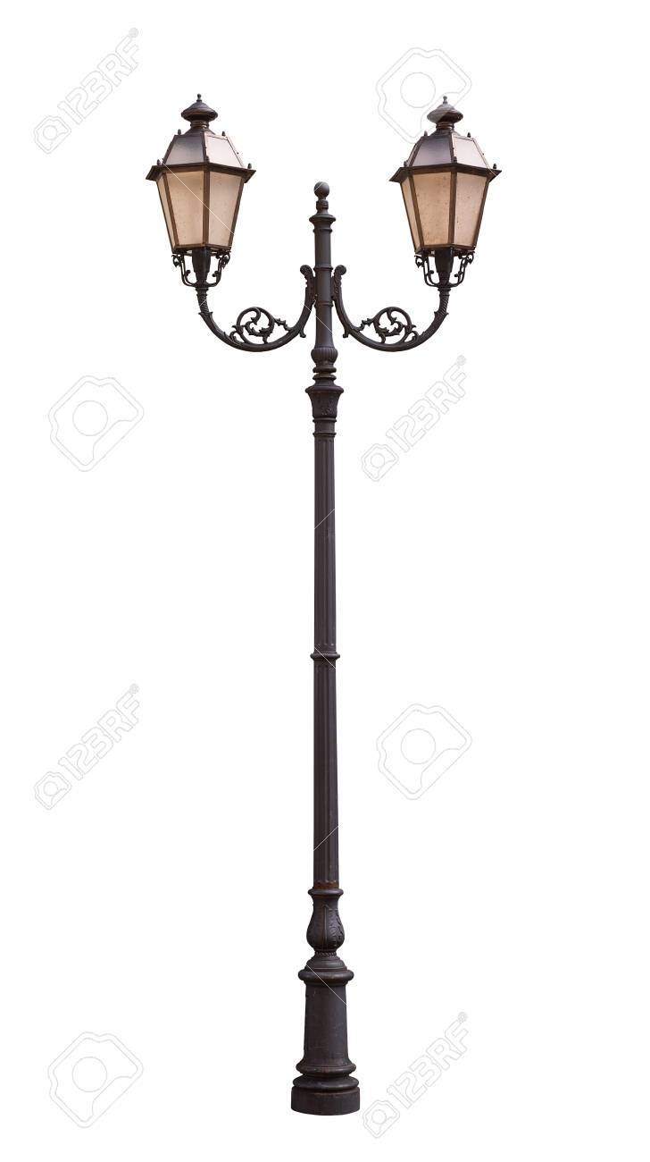 old vintage street lamp isolated on white background stock photo