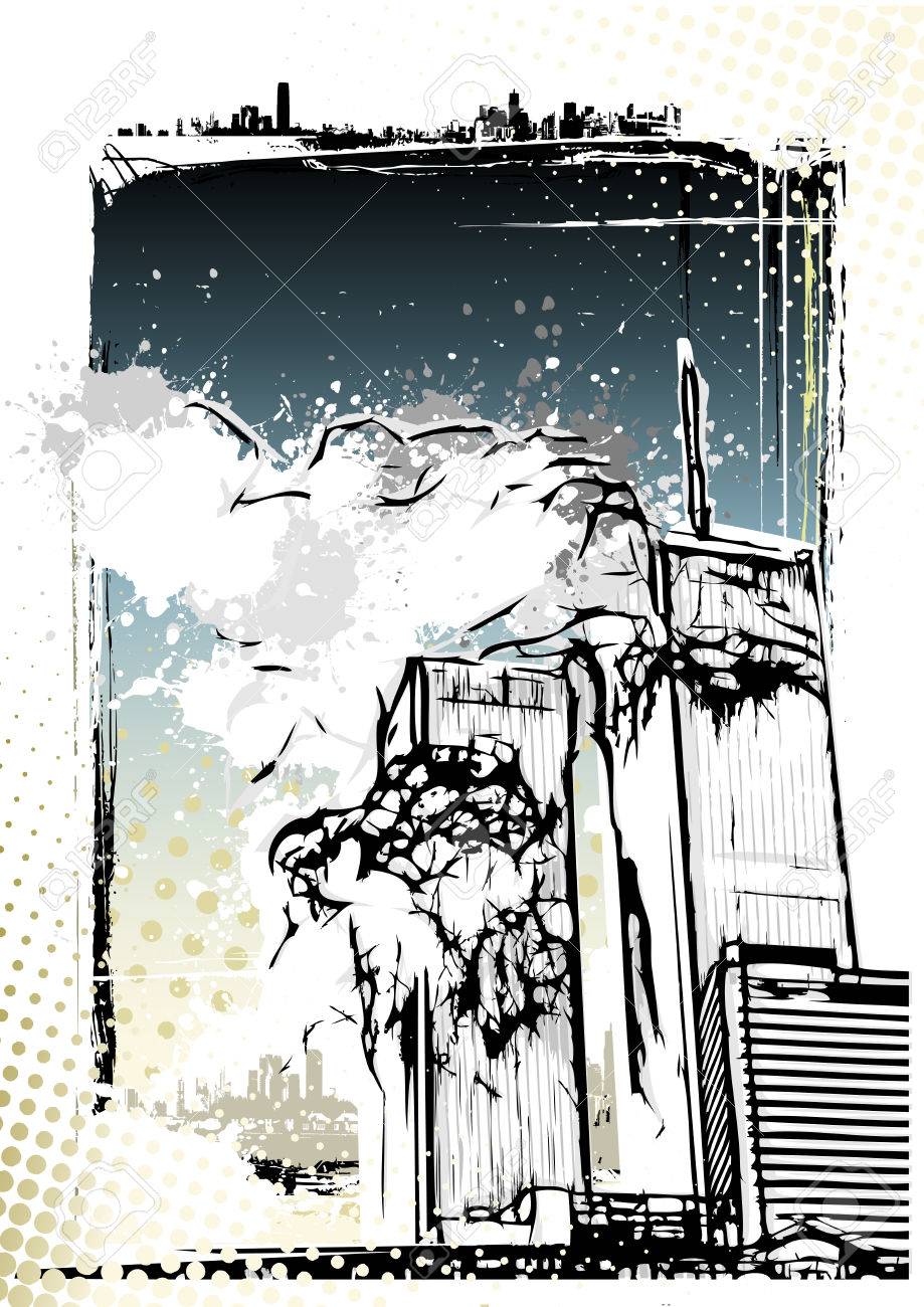 世界貿易センター破壊汚れた背景イラスト のイラスト素材 ベクタ Image