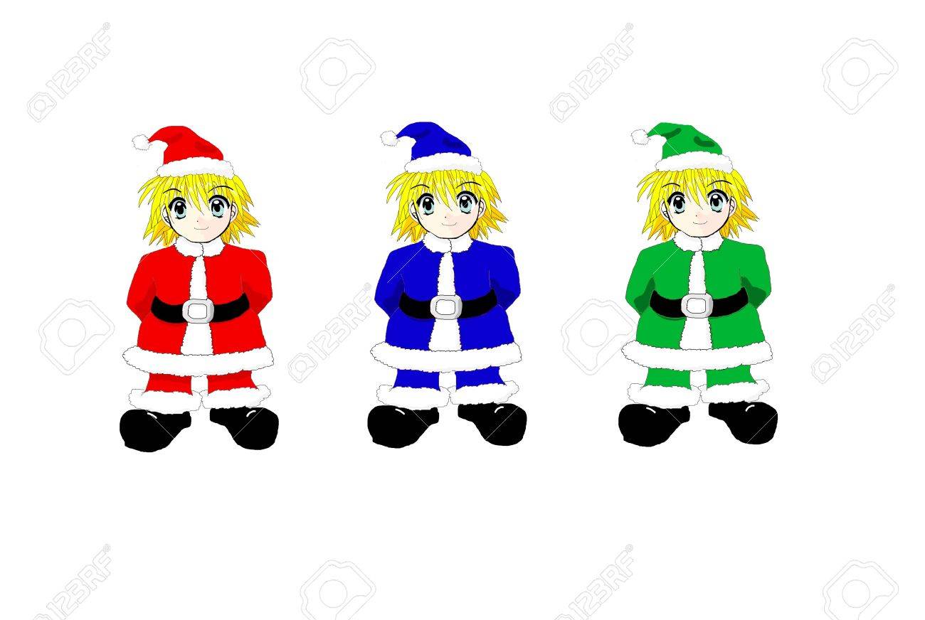 Les Lutins De Noël En Rouge, Vert Et Bleu, Sur Fond Blanc Banque D'images  Et Photos Libres De Droits. Image 4013746.