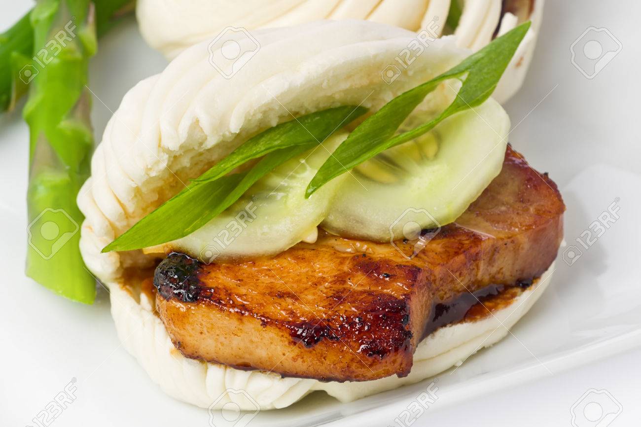 Braised Pork Belly Slices On Chinese Steamed Buns With Hoisin Stock Photo Picture And Royalty Free Image Image 28295720