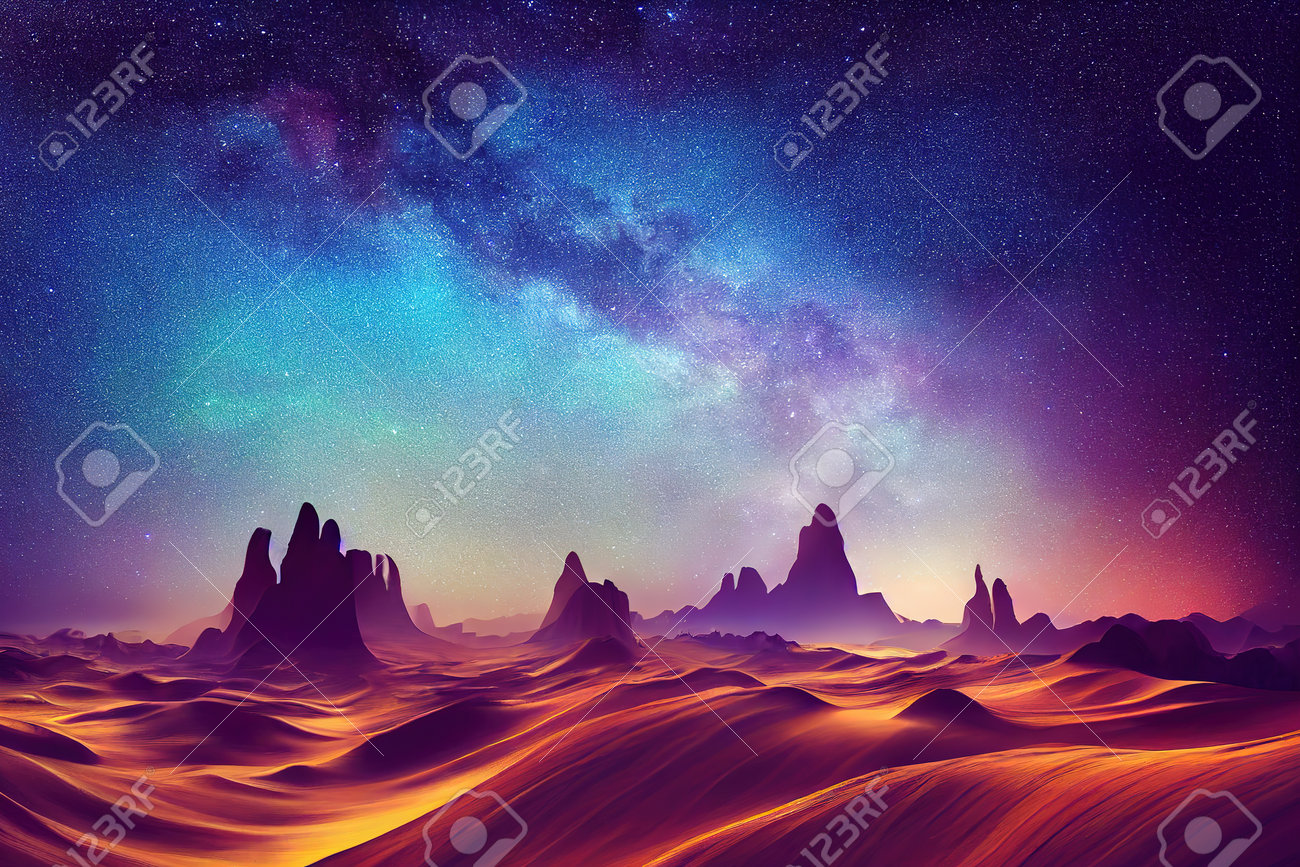 Colorful Night Sky Landscape With Starry Sky. Mountain Blue Night Sky With  Bright Stars Фотография, картинки, изображения и сток-фотография без  роялти. Image 191807086