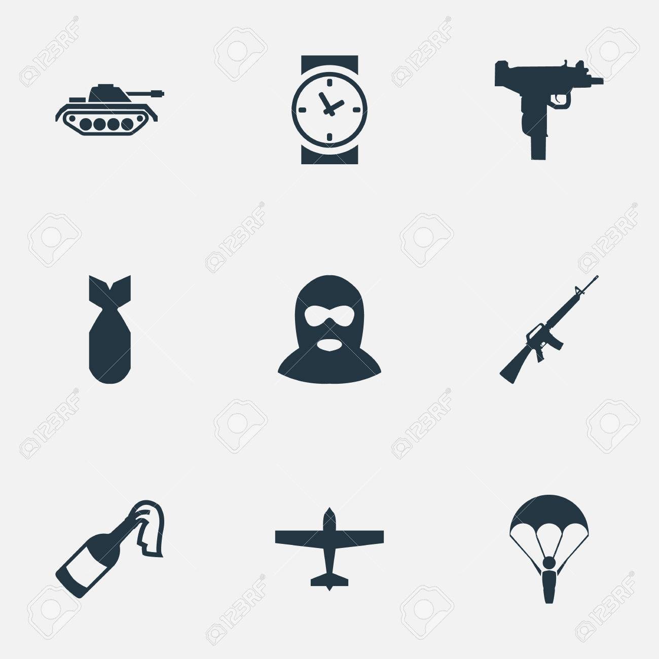 シンプルな戦闘アイコンのベクター イラスト セット 要素の核 時計 空気爆撃機および他の類義語の核は 空気 時計します のイラスト素材 ベクタ Image