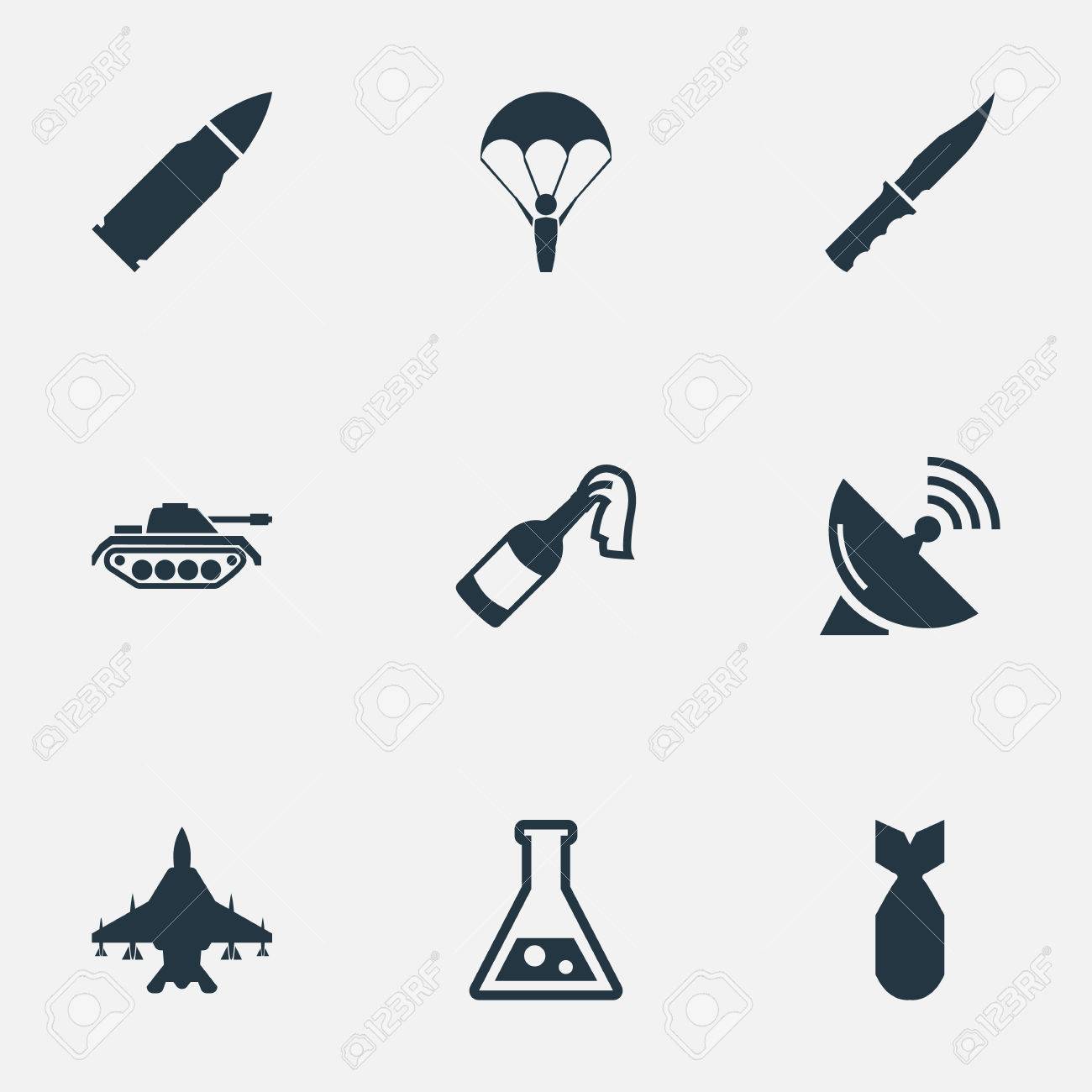 簡単な軍アイコンのベクター イラスト セット 他の類義語落下傘兵空挺部隊 空力要素核タンクと化学 のイラスト素材 ベクタ Image