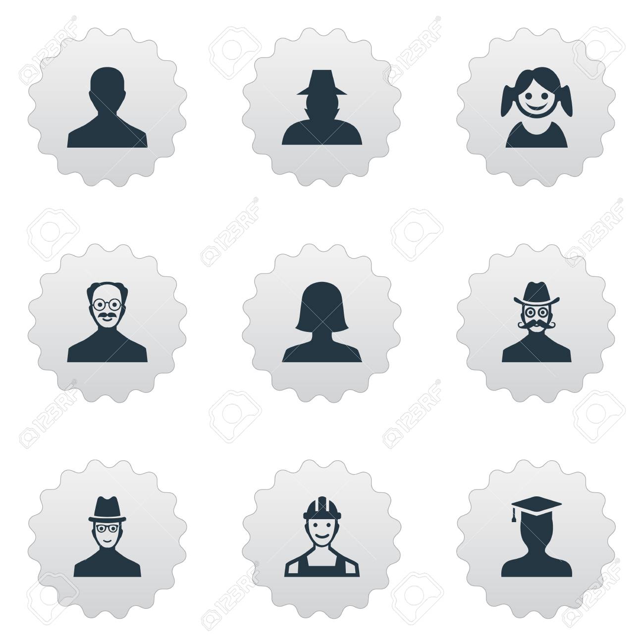 単純な人間のアイコンのベクトル イラスト セット 他の類義語男 ヒゲ男ひげ男要素男性ユーザー プロレタリアと探偵 のイラスト素材 ベクタ Image