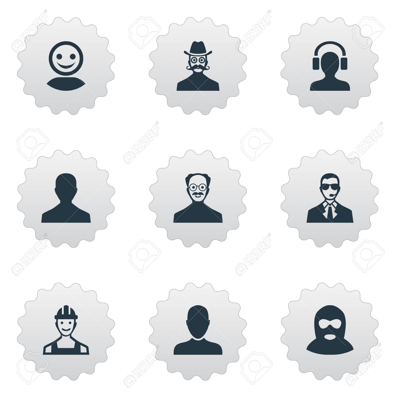 シンプルのアバター アイコンのベクター イラスト セット 要素ひげ男 男性のユーザー プロレタリア 他の同義語アバター ビジネスとエンジニア のイラスト素材 ベクタ Image