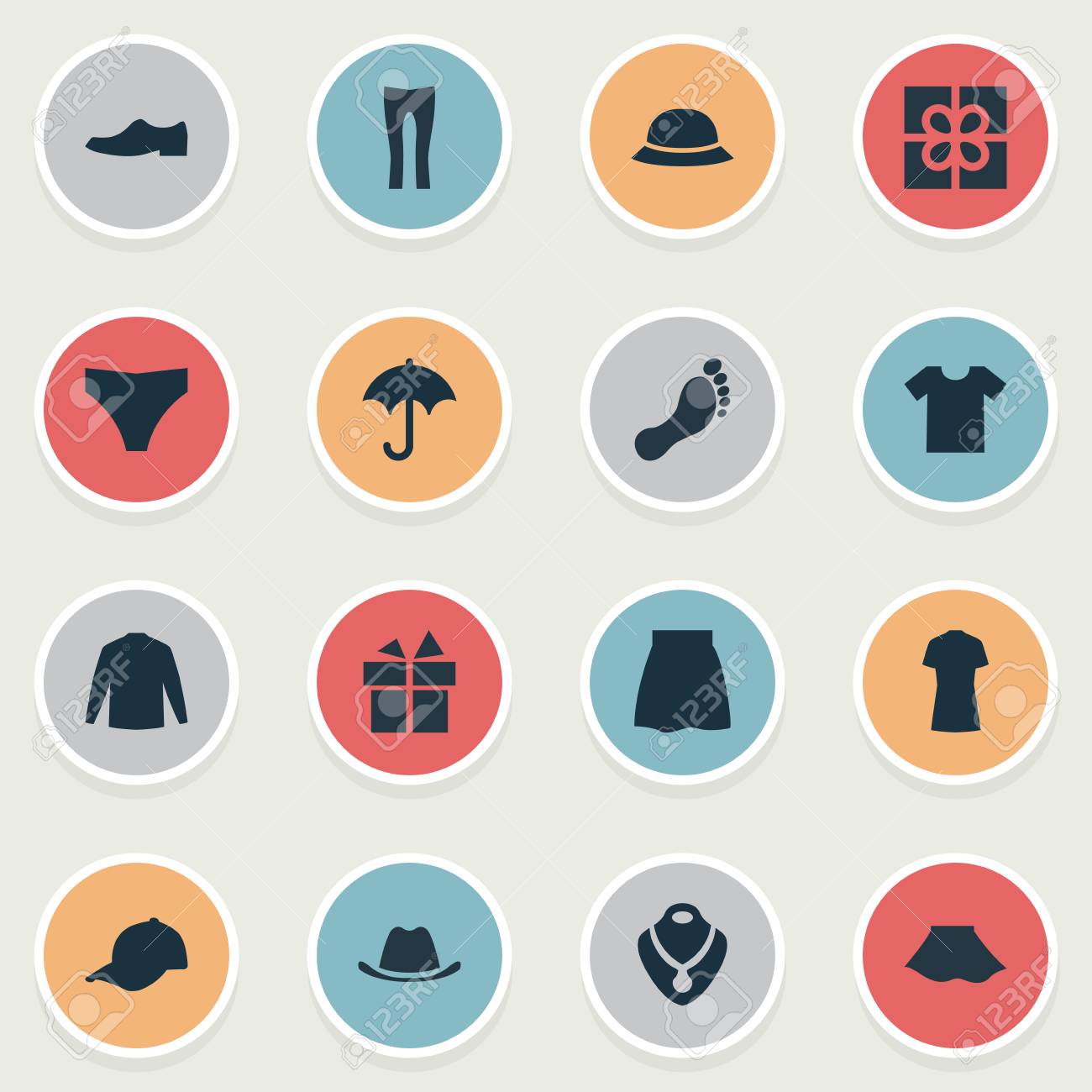 シンプルなワードローブのアイコンのベクトル イラスト セット 要素の帽子 スカート ジュエリー 他の同義語のフット プリントのネックレスとファッション のイラスト素材 ベクタ Image