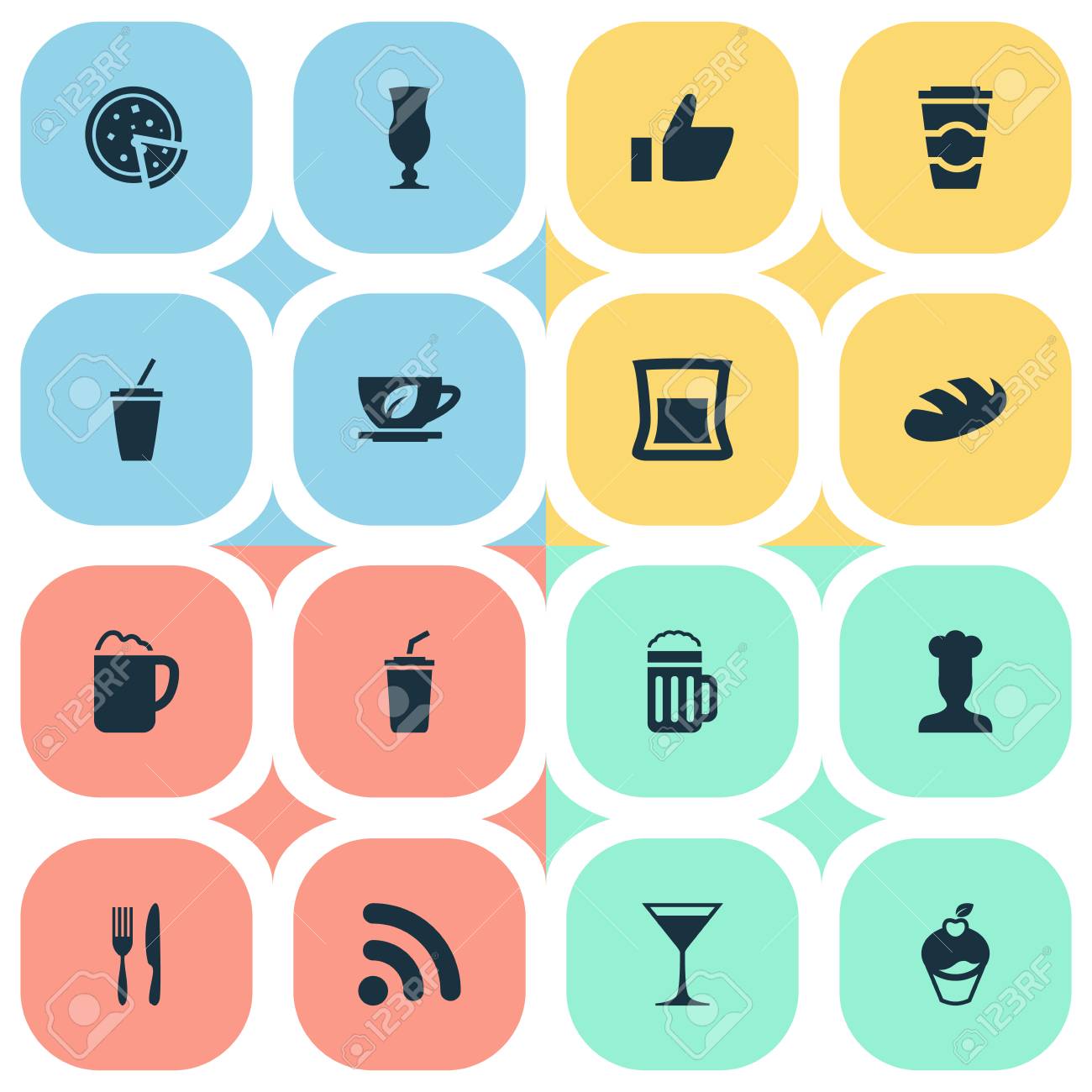 シンプルなカフェのアイコンのベクトル イラスト セット 要素ガラスやビール ソフトド リンクなどの類義語食品パブや飲み物 のイラスト素材 ベクタ Image