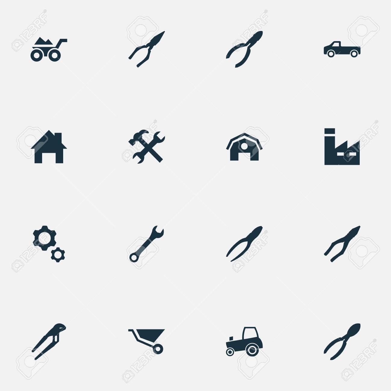 簡単な修理アイコンのベクター イラスト セット 要素のカート 読み込まれたトロリー レンチおよび他の同義語製造 計測器 工場 のイラスト素材 ベクタ Image