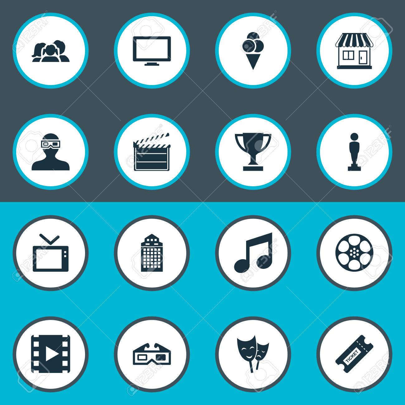 簡単なムービーのアイコンのベクトル イラスト セット 要素のトロフィー オスカー テレビ 他の同義語トロフィー テレビと構造 のイラスト素材 ベクタ Image