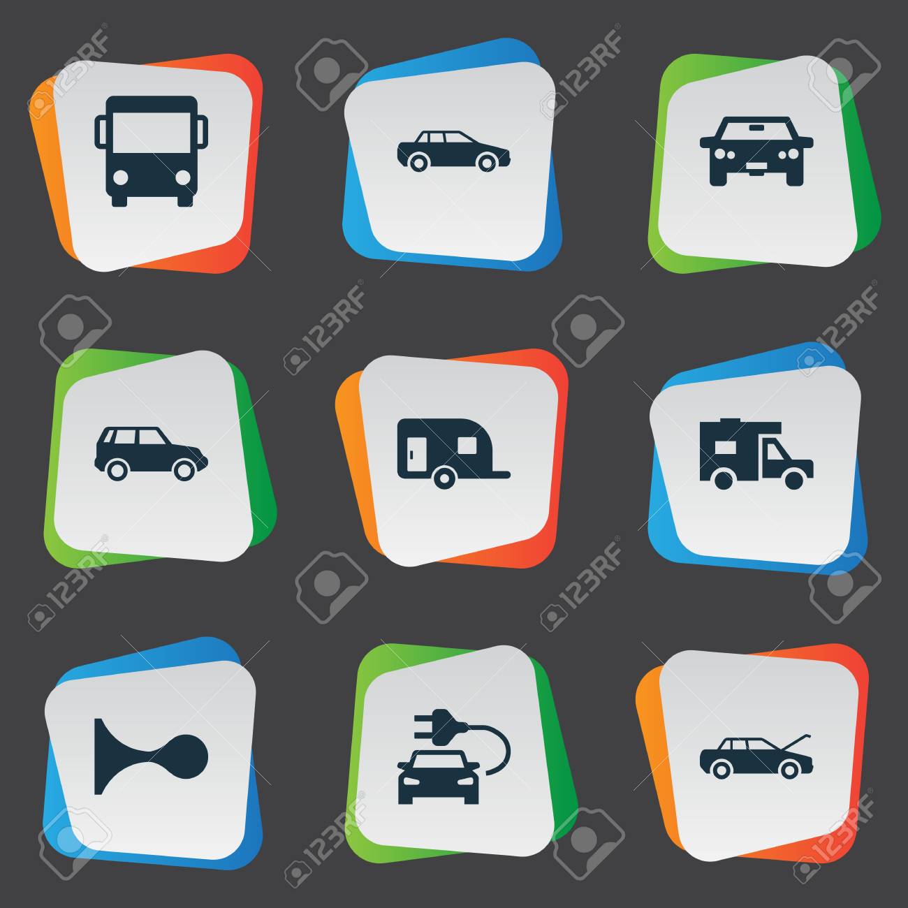 簡単な自動アイコンのベクター イラスト セット 要素車両 自動車 運転 その他のシノニム電気 クラクションと配信 のイラスト素材 ベクタ Image