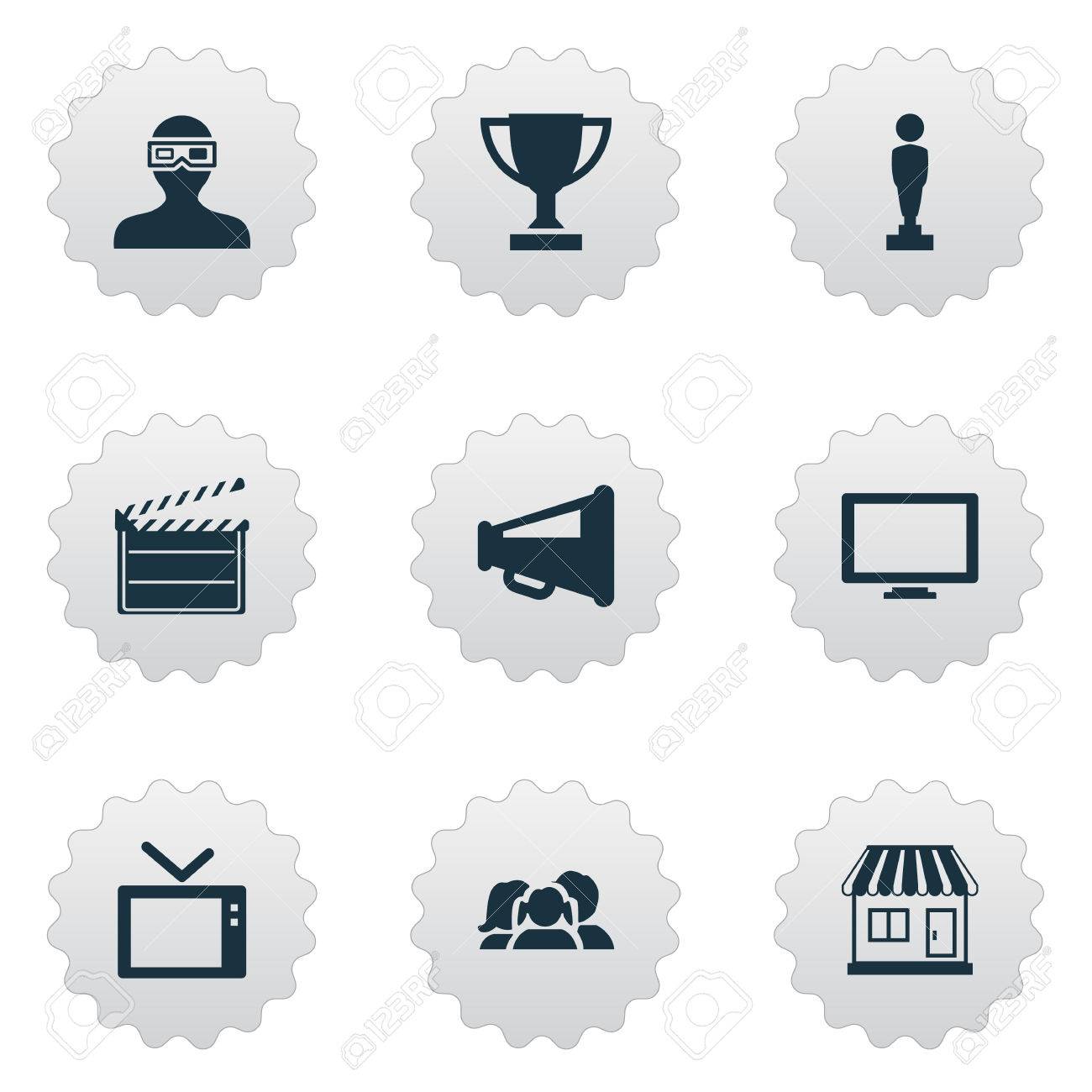 Vector Illustration Set Of Simple Cinema Icons Elements Action