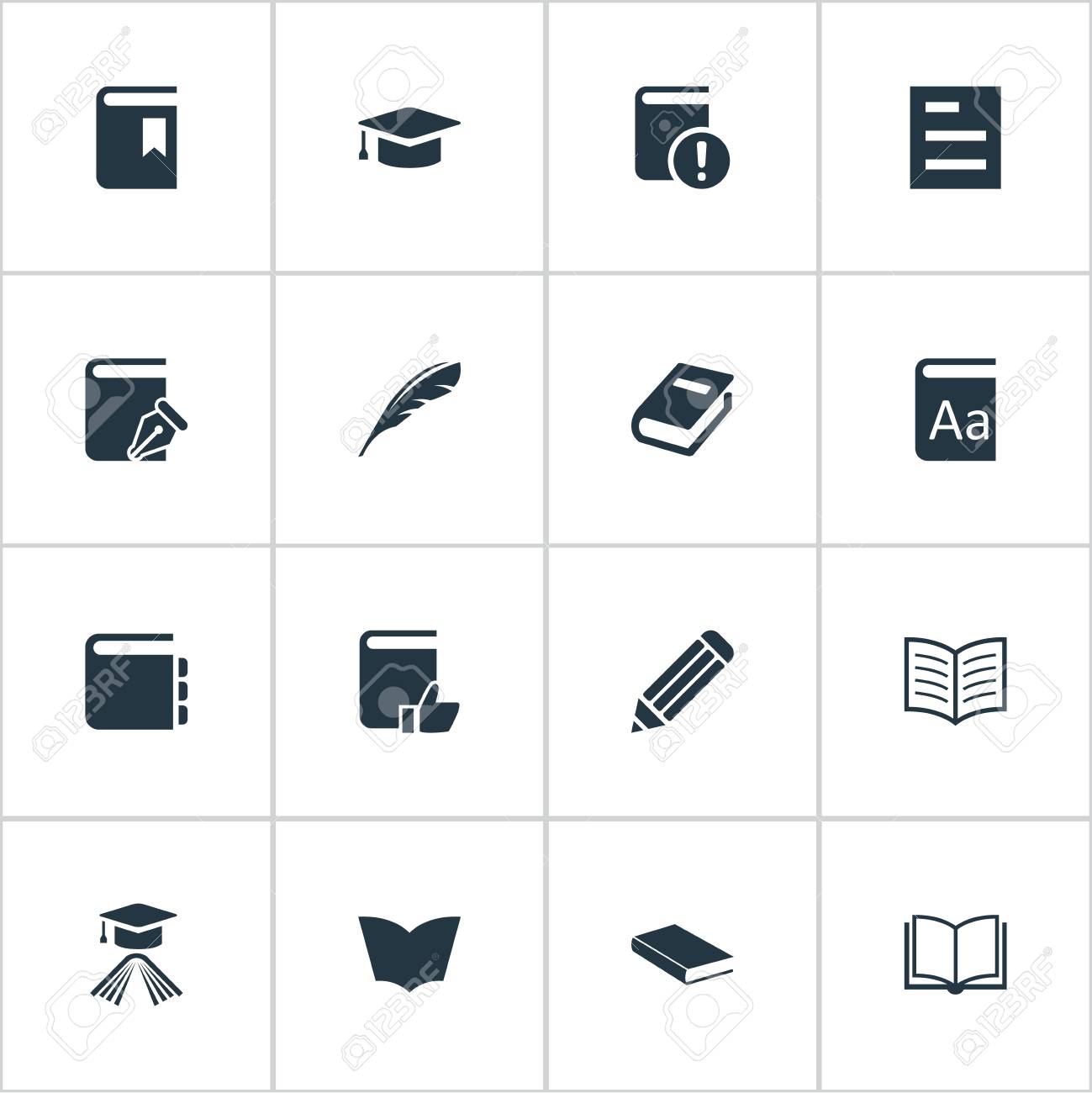 簡単な教育アイコンのベクター イラスト セット 要素を備えたカバー Tasklist 本ページと他の類義語プルーム ペンと教科書 のイラスト素材 ベクタ Image