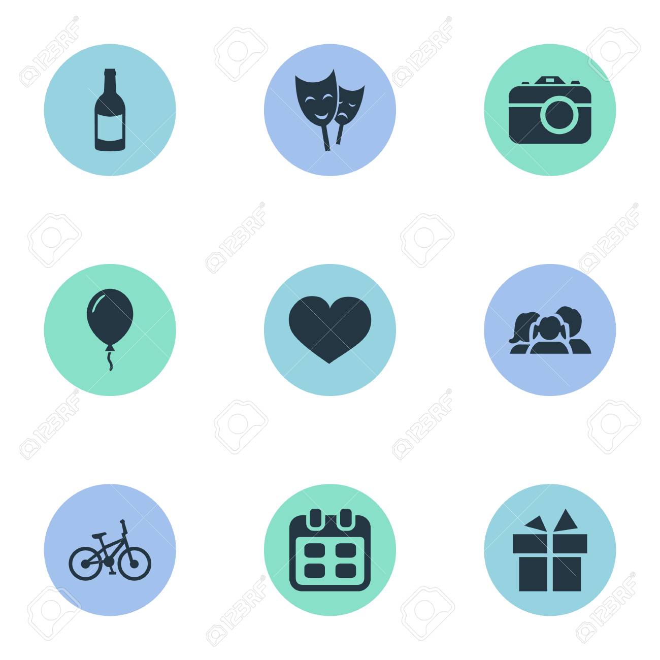 単純な休日のアイコンのベクトル イラスト セット 要素の日 マスク 国内や他の類義語感情 写真 ギフト のイラスト素材 ベクタ Image