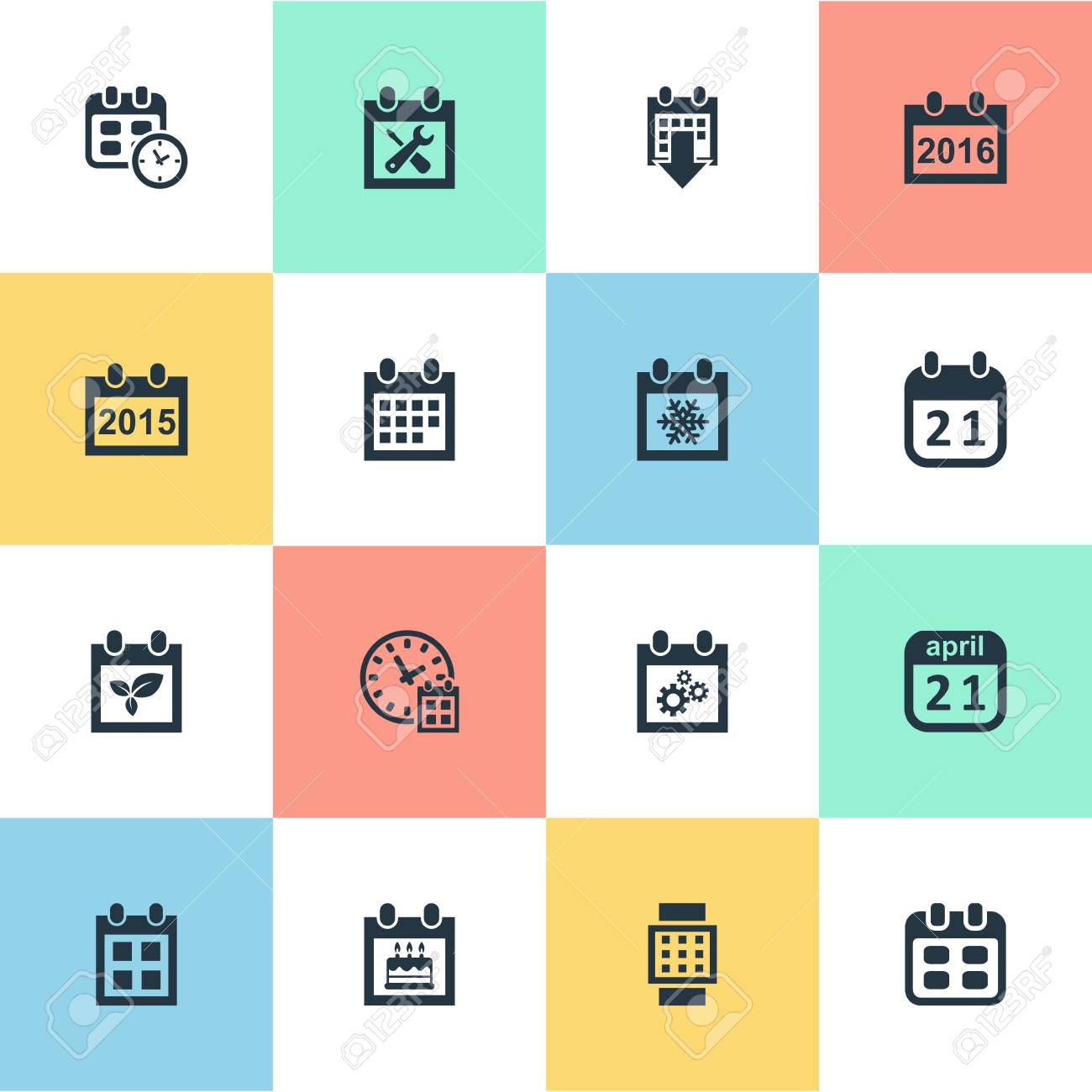 シンプルなカレンダー アイコンのベクター イラスト セット 要素イベント 年鑑 植物および他の類義語のカレンダー イベントとアラーム のイラスト素材 ベクタ Image