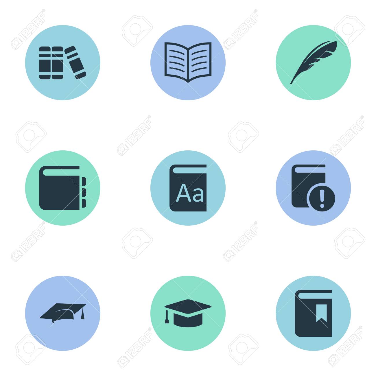 簡単な教育アイコンのベクター イラスト セット 要素のアルファベット ジャーナル 本の表紙 他類義語本棚ブックマークと文学 のイラスト素材 ベクタ Image