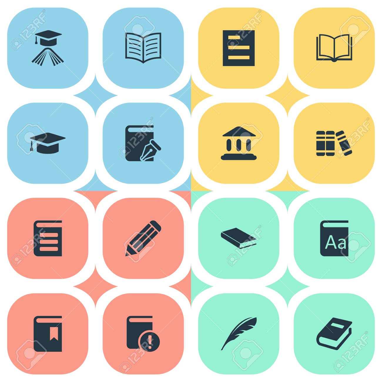 簡単な読書のアイコンのベクトル イラスト セット 他の類義語の文書 空白のノートブック卒業帽子要素ノート辞書およびアカデミー のイラスト素材 ベクタ Image