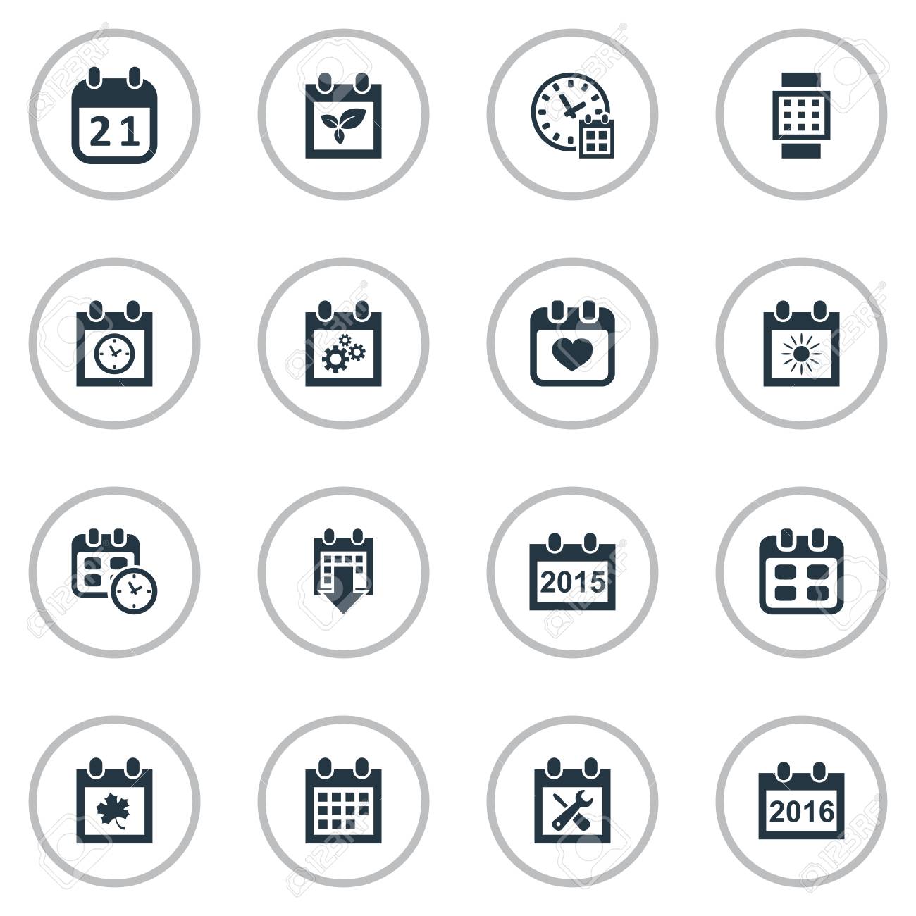 シンプルなカレンダー アイコンのベクター イラスト セット 要素中心部 植物 日付ブロック 類義語の他のギア イベント プランナー のイラスト素材 ベクタ Image