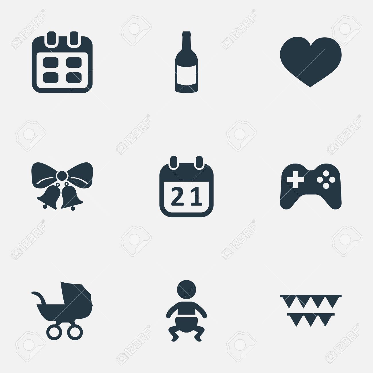 簡単なお祝いアイコンのベクター イラスト セット 要素の特別な日 日 飲料および他の類義語フラグ感情との日 のイラスト素材 ベクタ Image