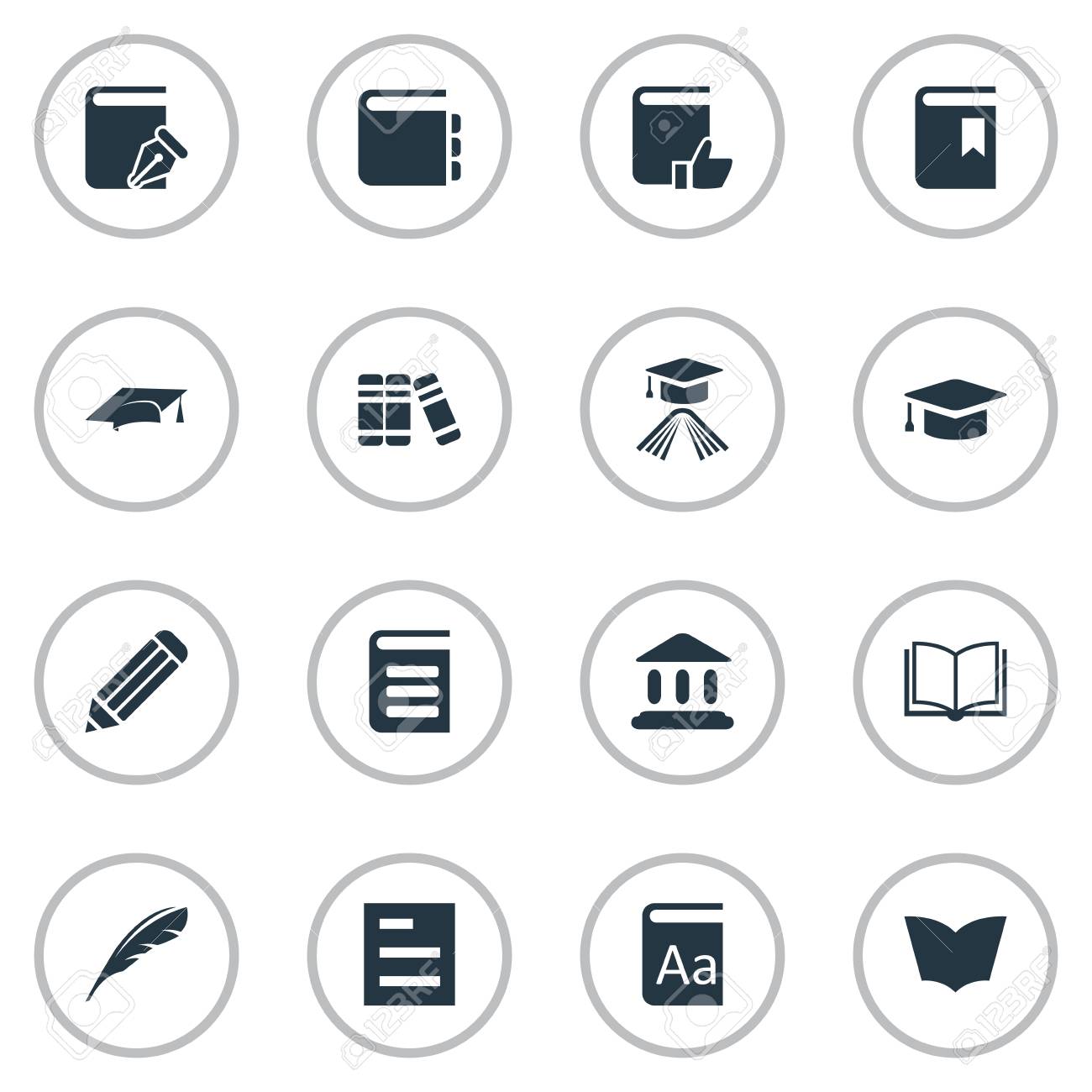 単純な知識アイコンのベクター イラスト セット 要素のスケッチ ブック ペン 卒業の帽子 他類義語文書の書き込みとスケッチ ブック のイラスト素材 ベクタ Image