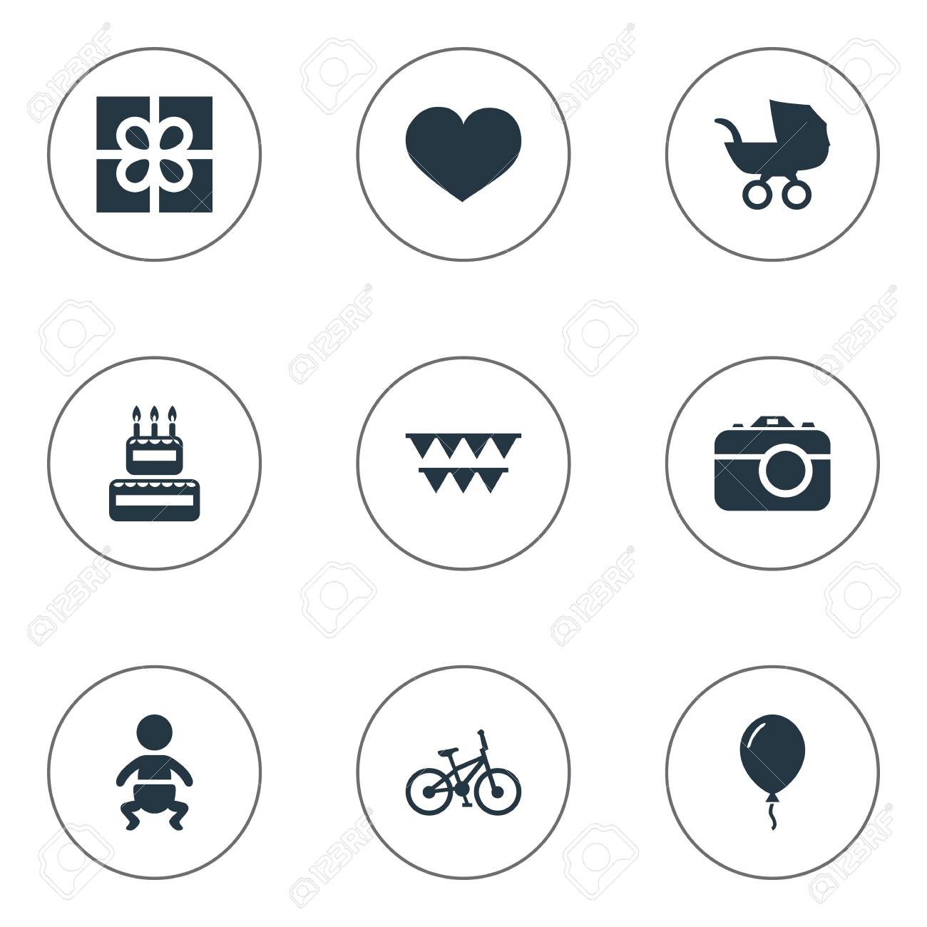 単純な休日のアイコンのベクトル イラスト セット 要素 ボックス 菓子類 エアロスタットおよび他の類義語の装飾の魂とフラグ のイラスト素材 ベクタ Image