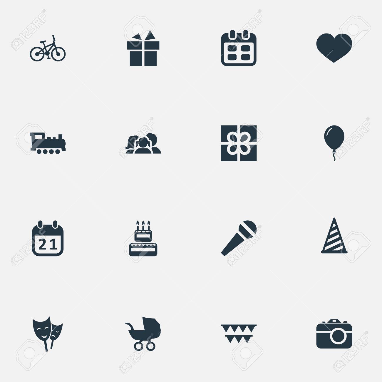 Vector Illustration Set Of Simple Birthday Icons. Elements Mask 