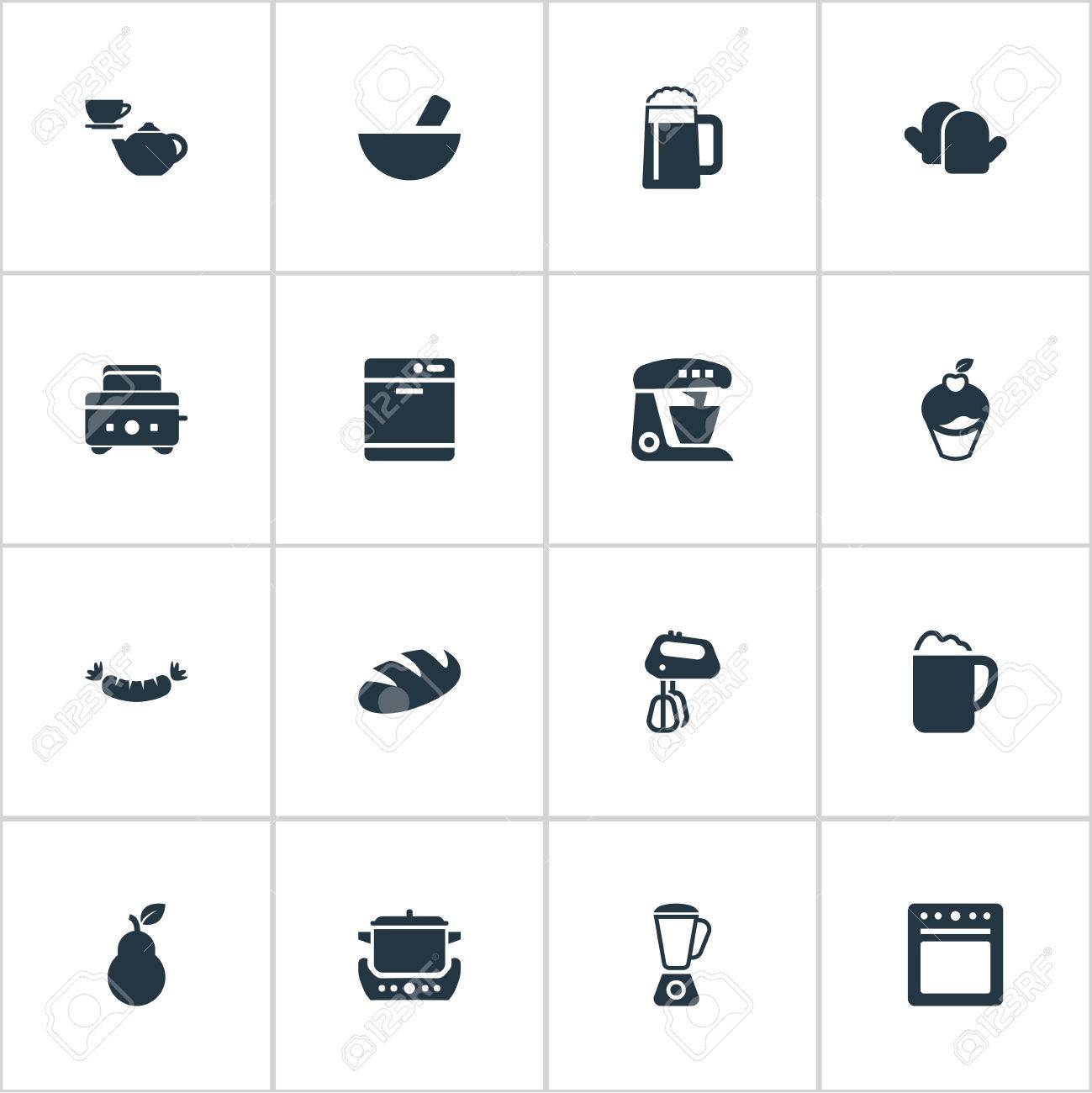 シンプルな料理のアイコンのベクトル イラスト セット 要素は パン ビヤホール ソーセージを焼き 他の同義語を設定 熟考し 手袋します のイラスト素材 ベクタ Image 6722
