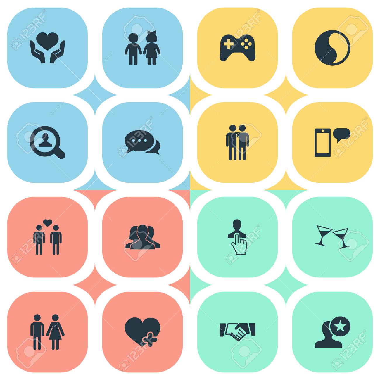 簡単な仲間のアイコンのベクトル イラスト セット 要素の子供 話 追加 検索他の類義語の仲間とのコミュニティ のイラスト素材 ベクタ Image 1740