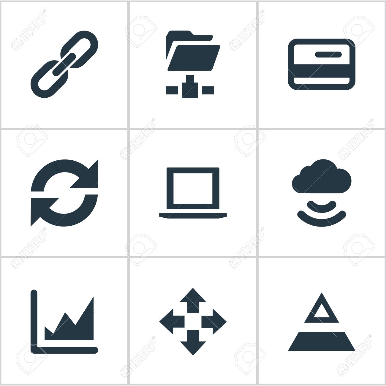 単純なデータ アイコンのベクター イラスト セット 要素増加グラフ 三角形 デジタル Documnet 他の同義語のノートブック フォルダーと更新 の イラスト素材 ベクタ Image 1746