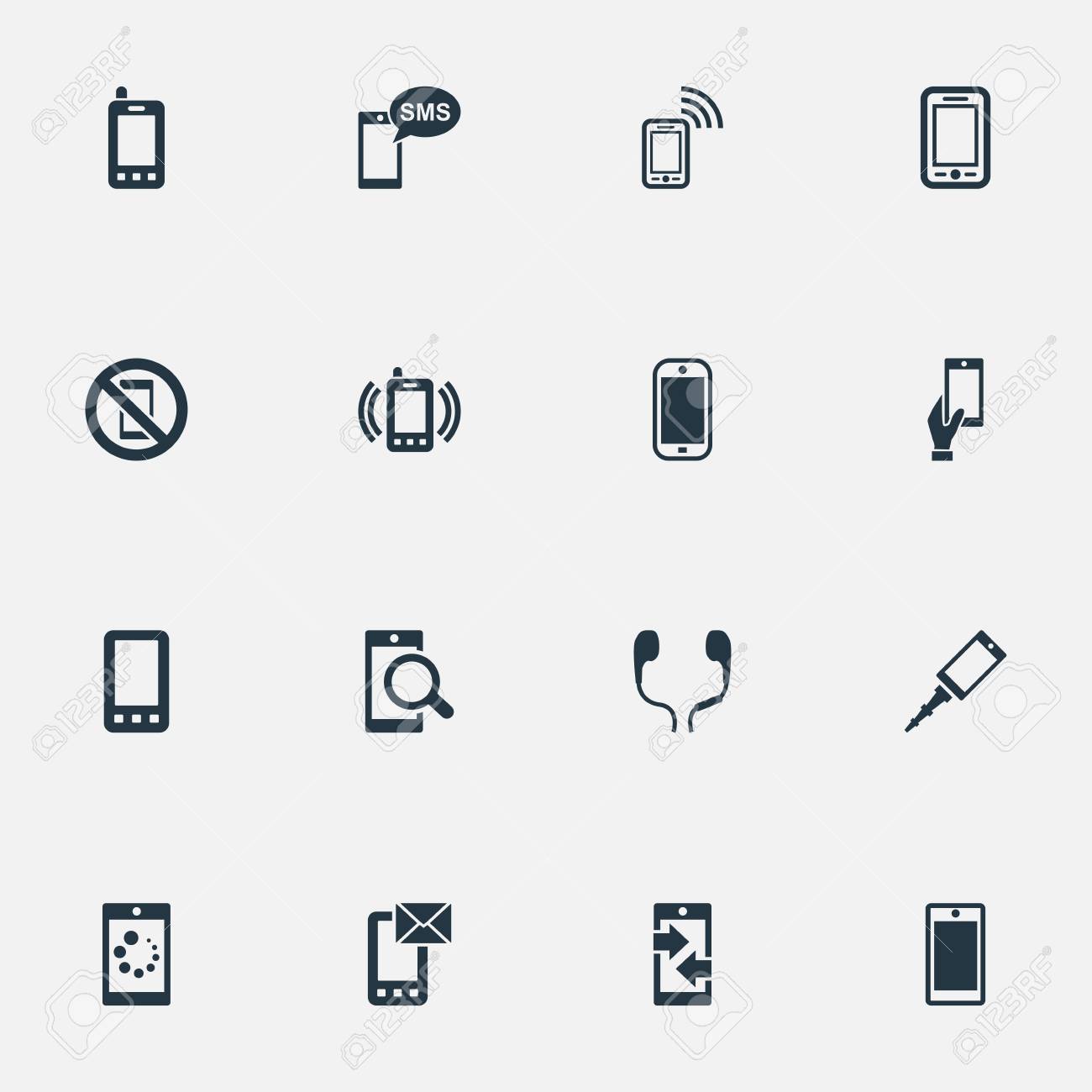 シンプルなスマート フォン アイコンのベクター イラスト セット 発信呼び出し 要素を調べる電話 フロント カメラ 禁止 他の同義語で送信および受信 のイラスト素材 ベクタ Image