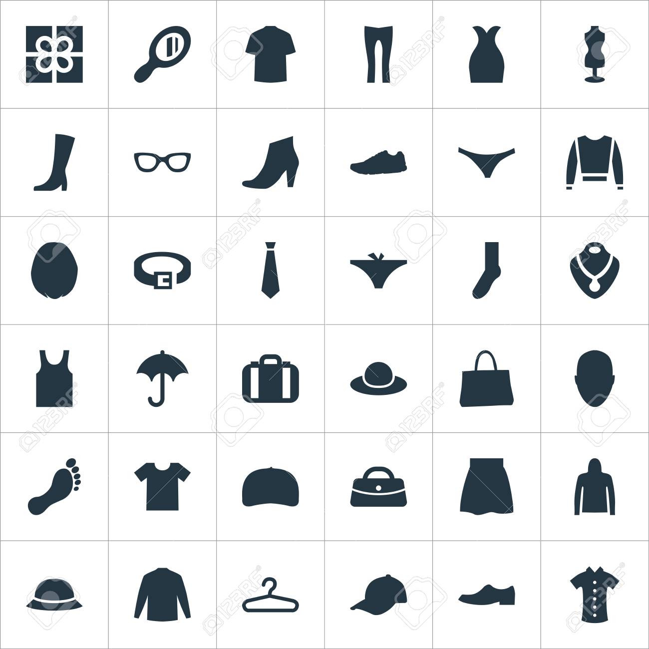 要素の財布 裸足で スポーツの帽子や類義語のフット プリント エレガントな靴 シンプルなドレスのアイコンのベクトル イラスト セット のイラスト素材 ベクタ Image