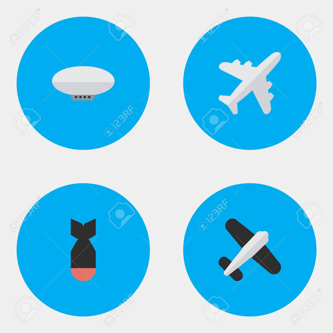 要素気球 航空機 航空 その他のシノニムのダイナマイトの飛行機と飛行船 簡単な飛行機アイコンのベクター イラスト セット のイラスト素材 ベクタ Image