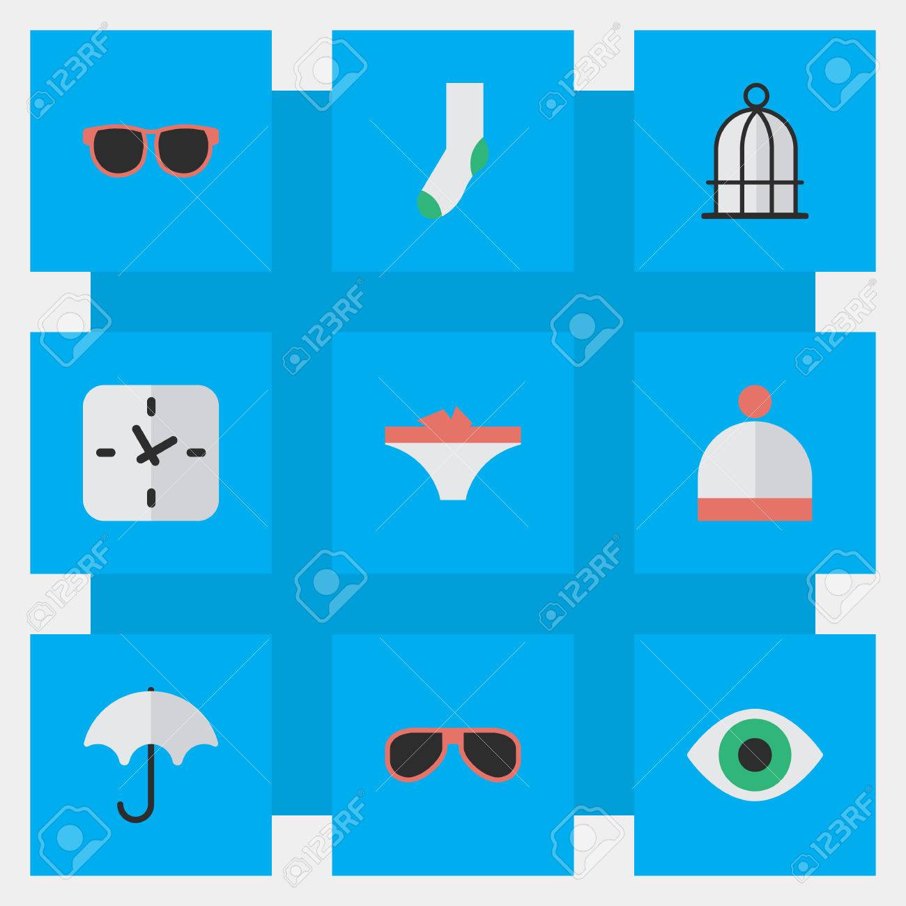 簡単な機器のアイコンのベクトル イラスト セット 要素の日傘 ランジェリー 鳥かご 他類義語ビジョン表示 時計します のイラスト素材 ベクタ Image 4634