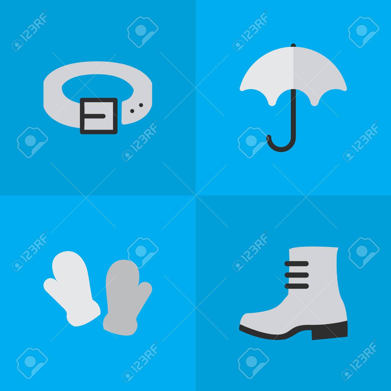 要素のブート ストラップ ミトン 他の同義語靴腰と雨 簡単な機器のアイコンのベクトル イラスト セット のイラスト素材 ベクタ Image