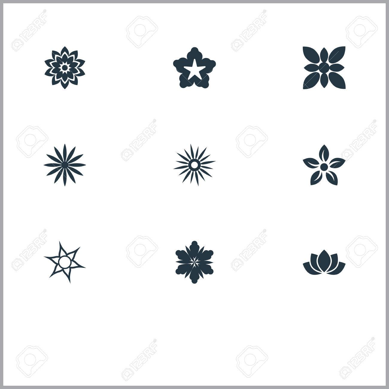 要素サイプレス 髪飾り 椿 他の同義語の花 開花と栄光します シンプルなアイコンのベクター イラスト セット のイラスト素材 ベクタ Image