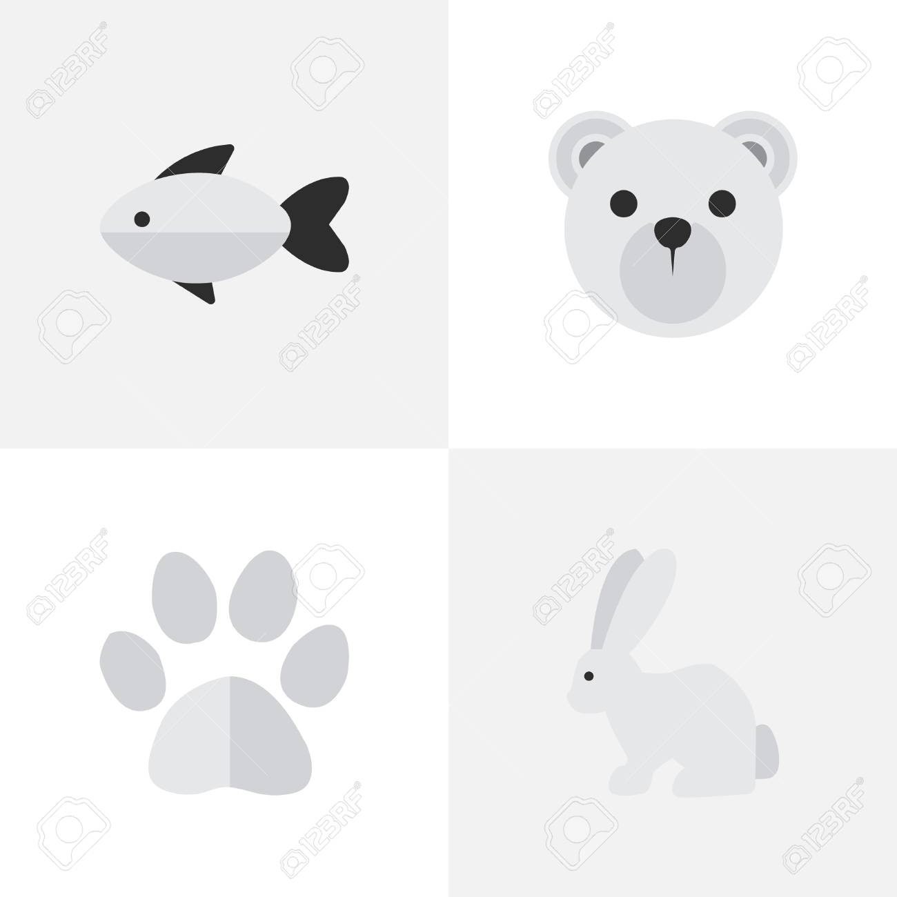 Vset Of Simple Zoo Icons Elements Foot Hare Panda Synonyms