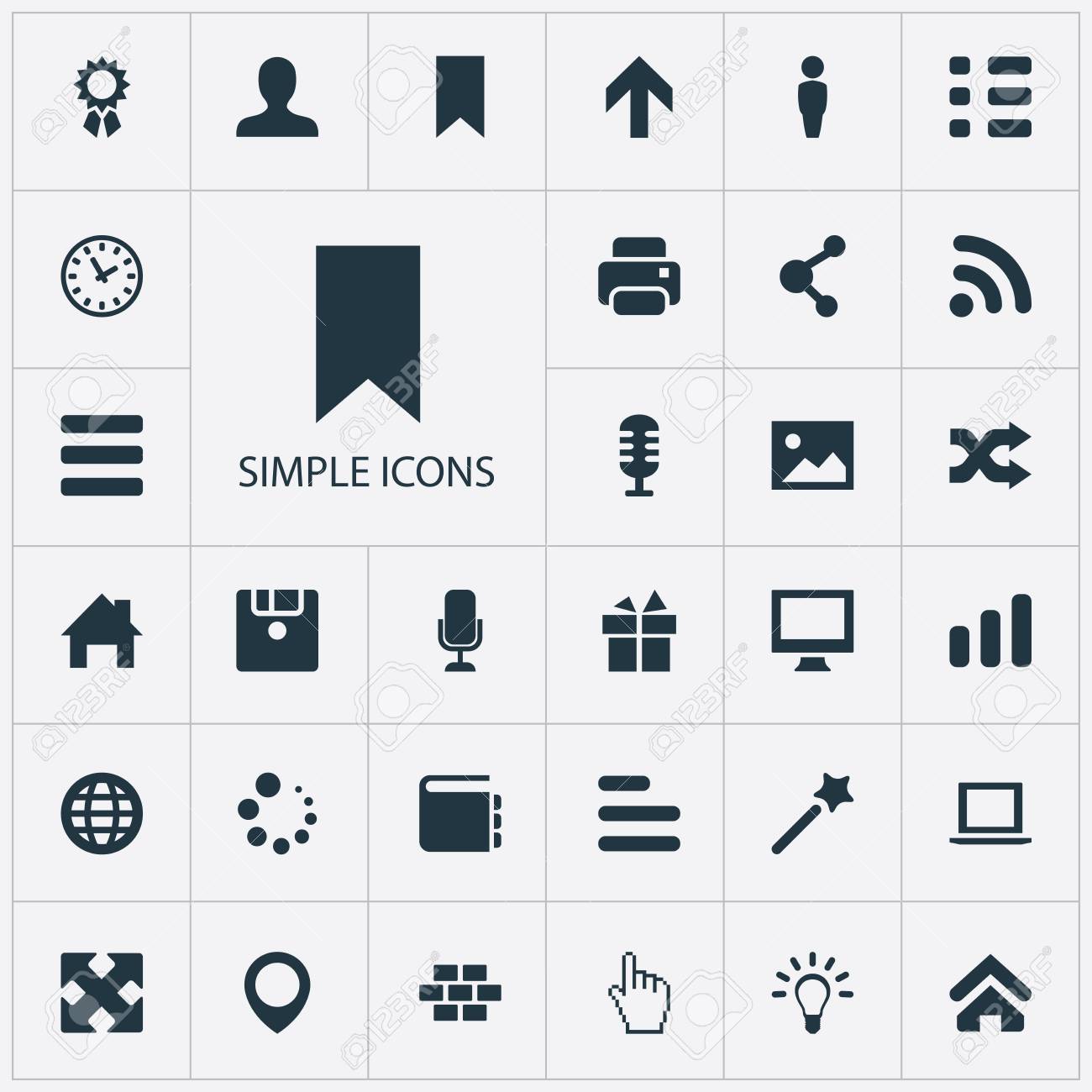 シンプルなインターフェイスのアイコンのセットです 現在 フロッピー ディスクを構築する要素と類義語の他のラップトップでは カーソルと地球 のイラスト素材 ベクタ Image