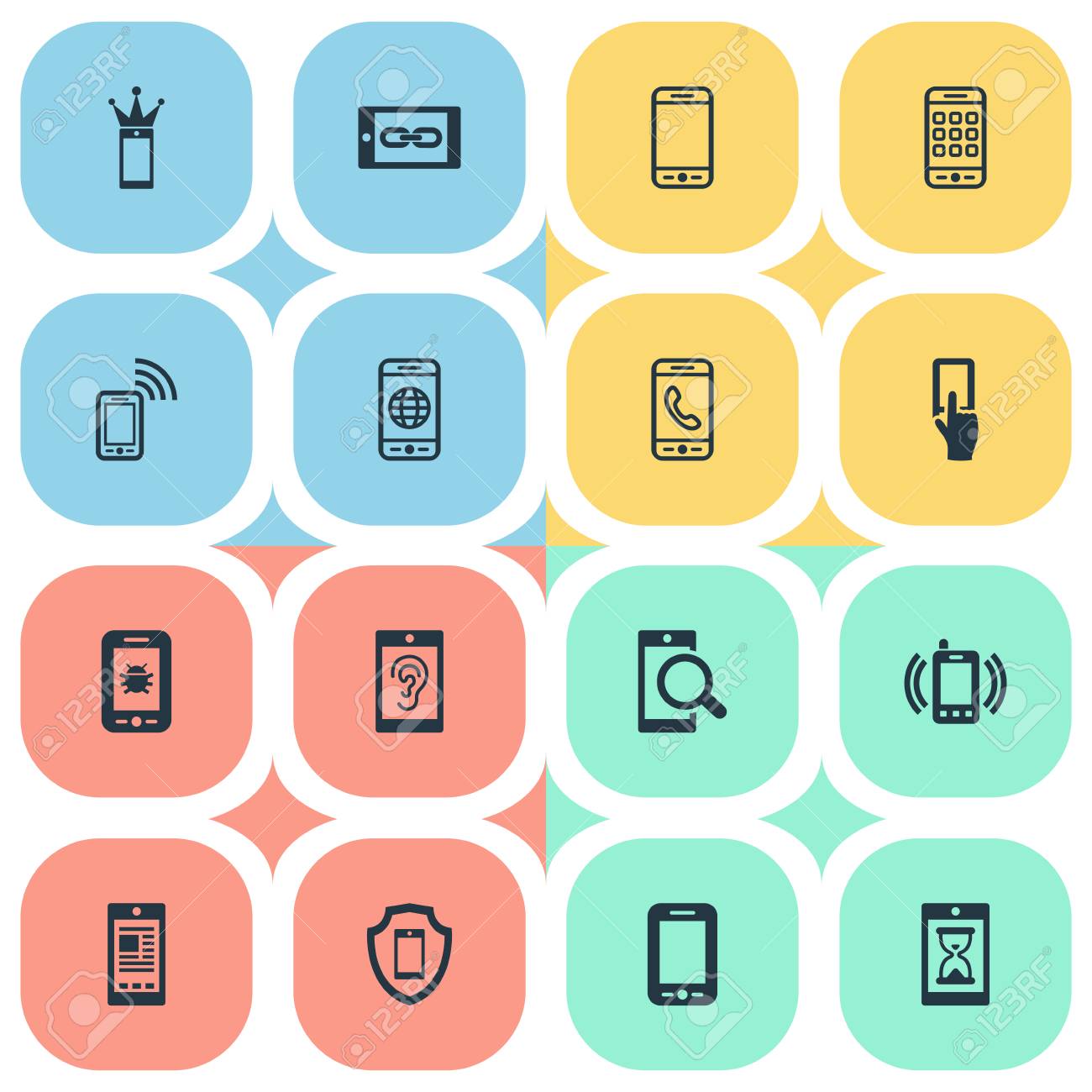 シンプルな携帯電話アイコンのベクター イラスト セット 電話を使用して 要素の携帯電話にインターネット電話の着信 リンクを待って 他の同義語を調査します のイラスト素材 ベクタ Image