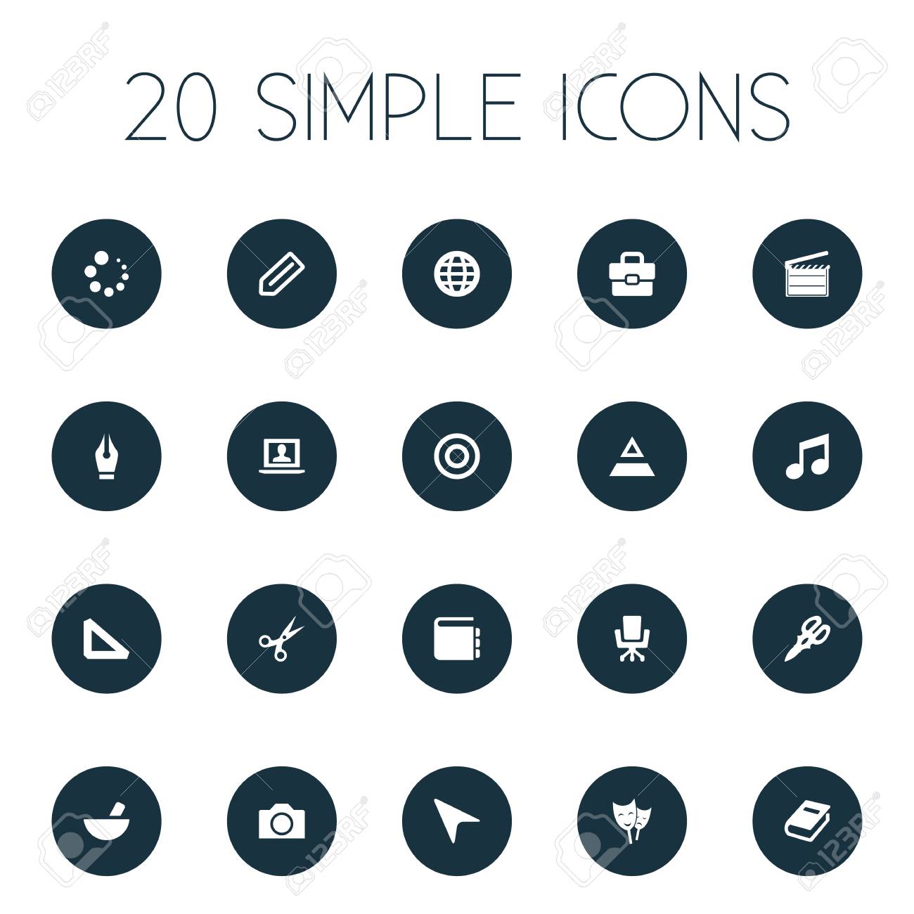 シンプルなデザインのアイコンのベクトル イラスト セット 要素のアカウント ポインター 食事および他の類義語カタログの階層とアクション のイラスト素材 ベクタ Image