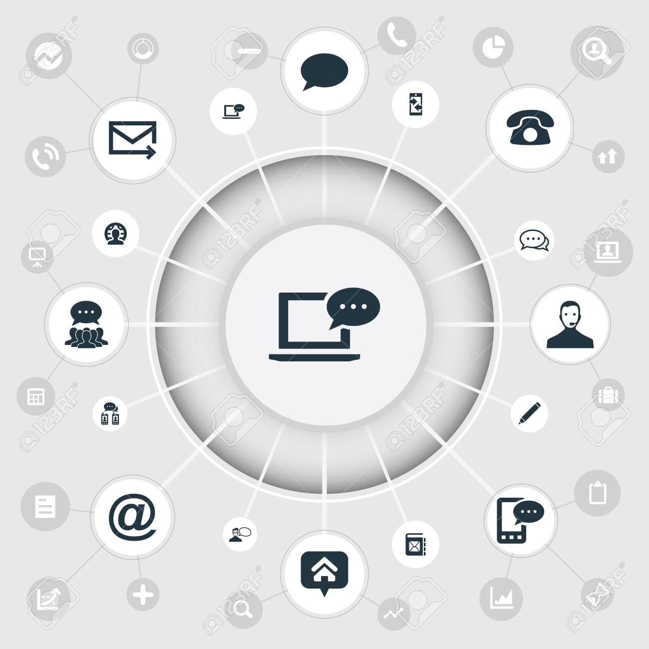 要素オンラインサポート ホームマーク 投稿およびその他の同義語のコメント アドレスとメール シンプルなコミュニケーションアイコンのベクトルイラストセット のイラスト素材 ベクタ Image