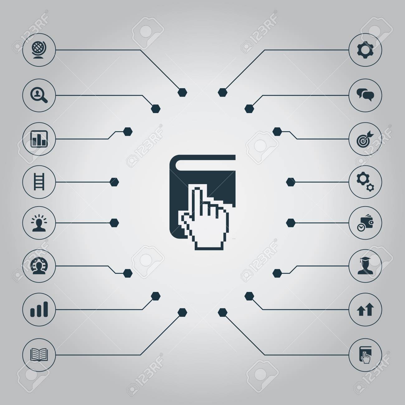単純なチームワークのアイコンのベクトル イラスト セット 要素の目標 グローバル ビジネス 雑誌 他の同義語マスター人間と階段 のイラスト素材 ベクタ Image