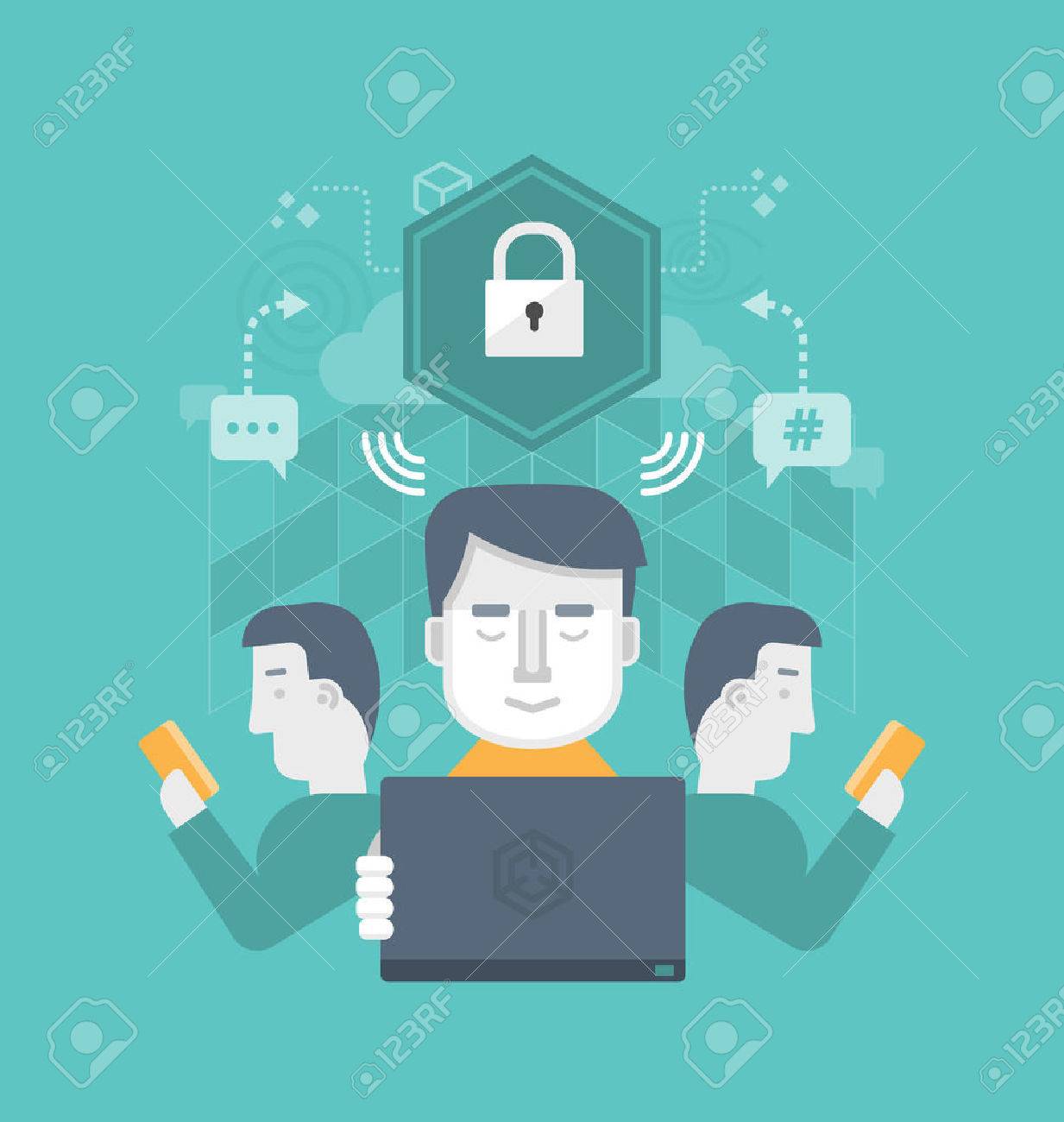 Verschiedene Benutzer Sicher Informationen Uber Internet Kommunikation Teilen Lizenzfrei Nutzbare Vektorgrafiken Clip Arts Illustrationen Image