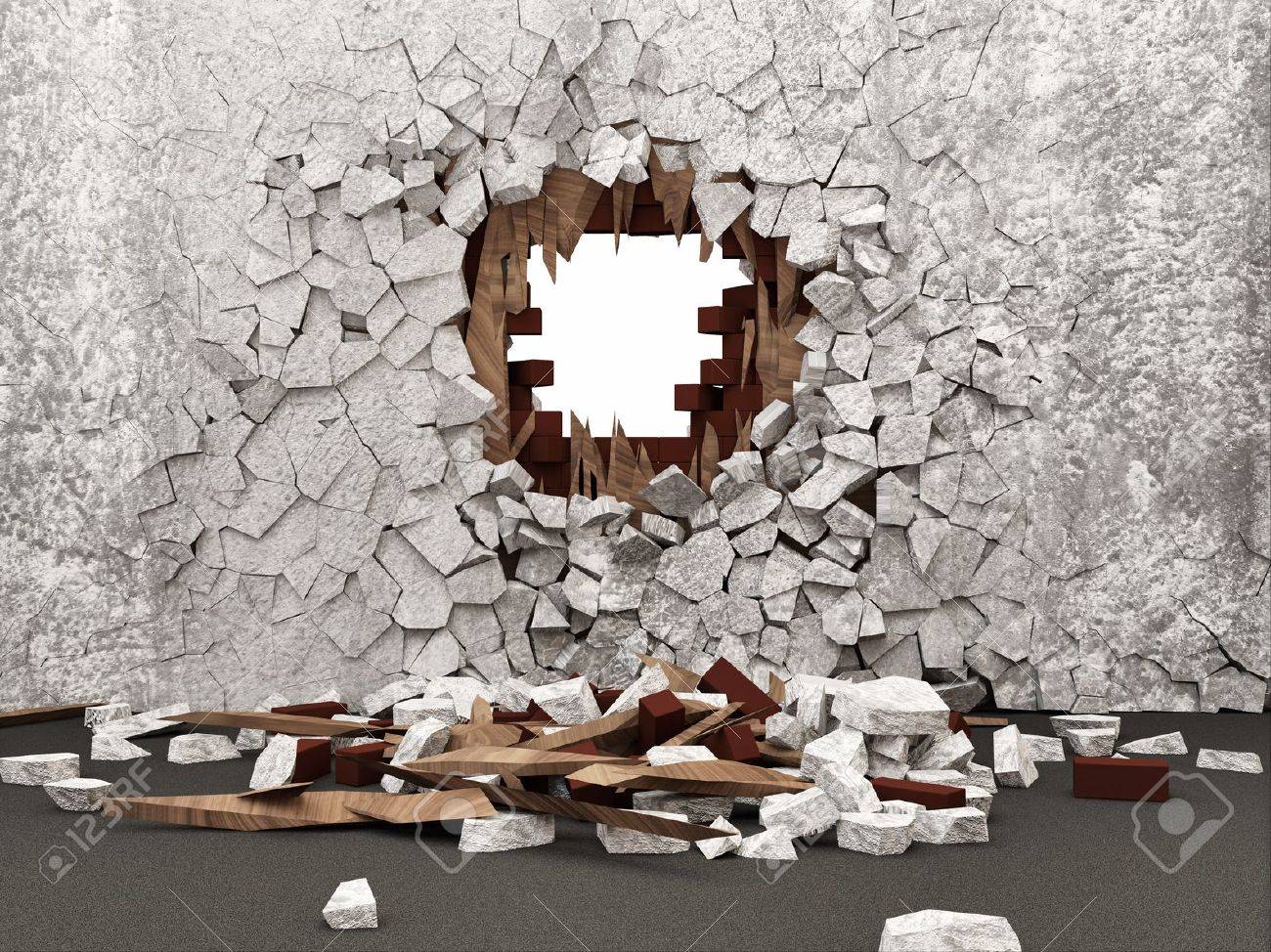 В дыре в стене в комнате в доме